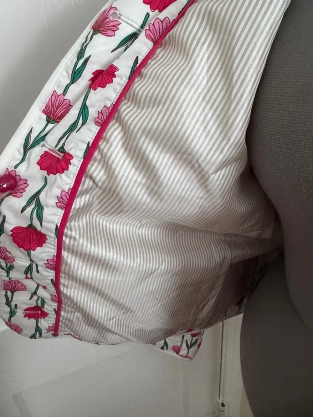 J. Crew Quilted White Jacket with Pink Floral Print - Picture 3 of 5